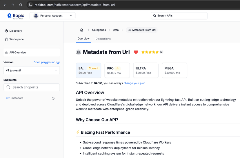 Metadata from URL API